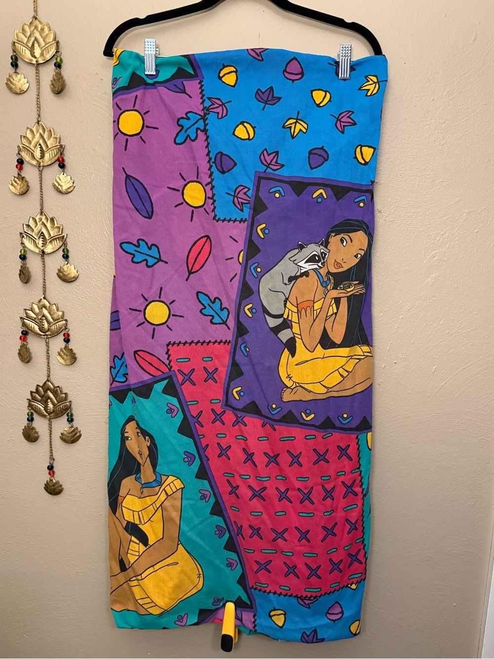 Vintage Disney 90s Pocahontas Meeko Made In USA Twin Fitted Patchwork Sheet